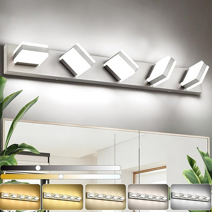 SOLFART Brushed Nickel Vanity Lights for Bathroom, 5 Color Temperature Bathroom Light, Light Fixtures Over Mirror, Modern LED Lighting Adjustable Color 5CCT