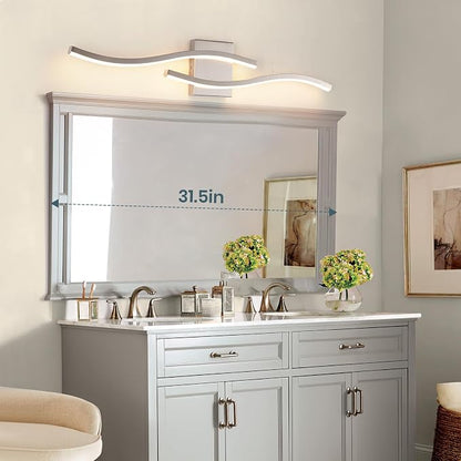 Brushed Nickel Curved 3000~6000K Bathroom Vanity Light Fixture Over Mirror, 31.5 inch Modern LED Wall Lamp 5CCT Dimmable Bathroom Light Fixture Modern Vanity Lighting