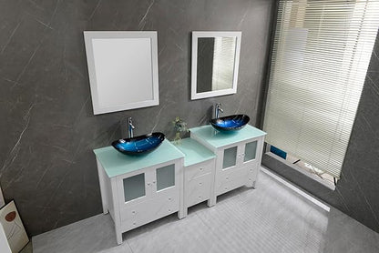 76" Freestanding Wooden Modern Bathroom Vanity with Double Vessel Sink Set Bathroom Mirror Included