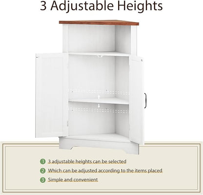 Smuxee Bathroom Corner Storage Cabinet, Farmhouse Floor Corner Cabinet with Barn Door and Adjustable Shelf, White Narrow Cabinet Organizer for Bathroom, Living Room, Kitchen