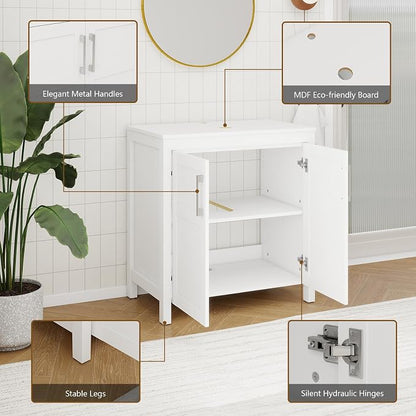 YOURLITE 30" Bathroom Vanity with Sink, White Bathroom Vanity with Faucet & Pop Up Drain Set,Traditional Vanity with with White & Black Ceramic Sink