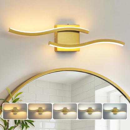 Gold LED Bathroom Vanity Lights: 23.6 Inch 16W Bathroom Lighting Fixtures Over Mirror 5CCT Dimmable 2700-5000K Vanity Lights Modern Bath Sconces Wall Light for Mirror Cabinets Bedroom Living Room