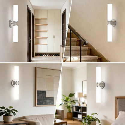 Wall Sconces Set of 2 Hardwired Bathroom Light Fixtures E26 Base | Brushed Nickel, 22Inch, Modern Vanity Wall Lighting with Milky White Glass Shade, for Mirror Hallway Bedroom Living Room