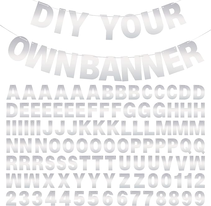 DIY Banner Kit with Letters Bright Silver Customizable Birthday Banners Graduation Banner Custom Party Hanging Banners for Graduation Wedding Party Baby Shower Decoration (Bright Silver)