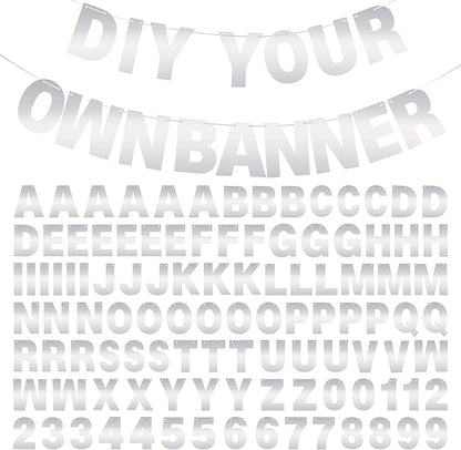DIY Banner Kit with Letters Bright Silver Customizable Birthday Banners Graduation Banner Custom Party Hanging Banners for Graduation Wedding Party Baby Shower Decoration (Bright Silver)