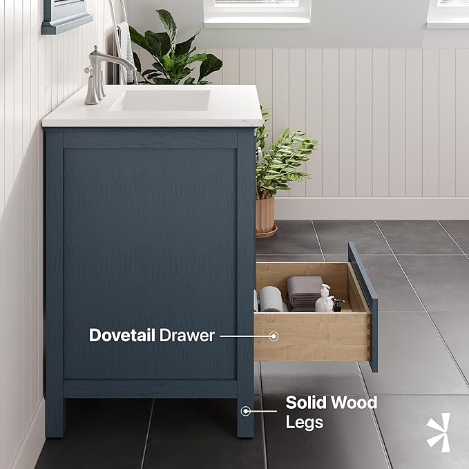 Eviva Britney 24 in. Ash Blue Single Sink Bath Vanity with Carrara Quartz Top and Undermount Porcelain Sink