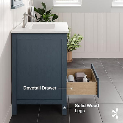 Eviva Britney 24 in. Ash Blue Single Sink Bath Vanity with Carrara Quartz Top and Undermount Porcelain Sink