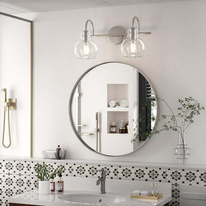 2 Lights Bathroom Vanity Light Fixtures Over Mirror Modern Nickle | Wall Sconce,Elegant Globe Glass Shade,E26 Base, UL Certified，Anti-Rust,Damp Rated,Brushed Nickel,Bathroom Bedroom Living Room