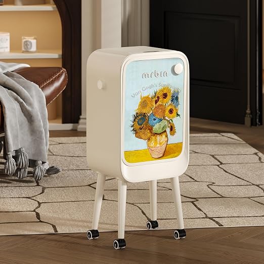 MRBIN Stainless Steel Motion Sensor Trash Can Bathroom with Butterfly Lid and Leg, Wheeled 5.5 Gal Tall Automatic Smart Waste Basket, Touchless Electric Dustbin for Bedroom, Toilet, Sunflower Pattern