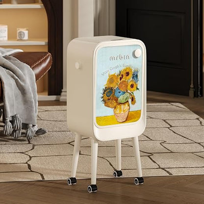 MRBIN Stainless Steel Motion Sensor Trash Can Bathroom with Butterfly Lid and Leg, Wheeled 5.5 Gal Tall Automatic Smart Waste Basket, Touchless Electric Dustbin for Bedroom, Toilet, Sunflower Pattern