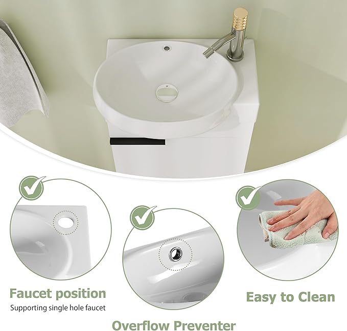 16" Bathroom Vanity with Sink, 16 Inch Floating Bathroom Vanity for Small Space, Modern Bathroom Vanity, White Wall Mounted Cabinet Set (029, GWH.16''W x 12''D)