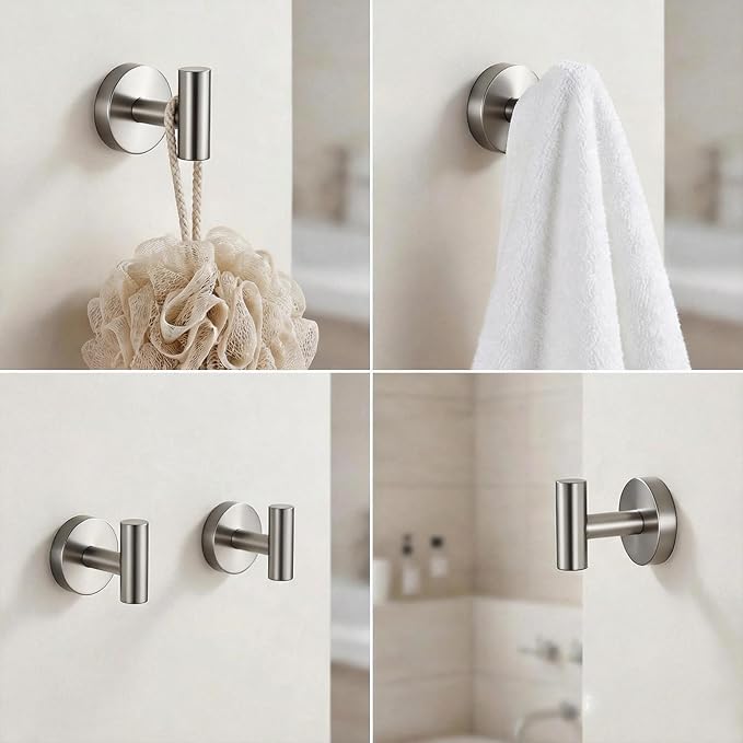 5-Piece Bathroom Hardware Set, Brushed Nickel SUS304 Stainless Steel Bathroom Accessories, 24" Towel Bar, Toilet Paper Holder, Towel Ring & 2 Robe Hooks, Wall Mounted, Rustproof Modern Design