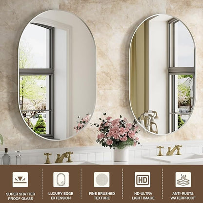 30"x36" Brushed Nickel Oval Bathroom Mirror for Over Sink, Vanity Mirror | Aluminum Alloy Frame, Clear Reflection, Rust-Resistant, Vertical or Horizontal, Wall Mount, Bedroom and Entryway