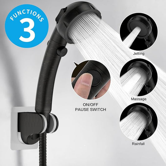 RV & Camper High Pressure Handheld Shower Head with Pause Button | 3 Spray Modes with ON/OFF Switch, Detachable Dog Shower Attachment, Pet Shower Wand with Bracket & Hose, Oil-Rubbed Bronze