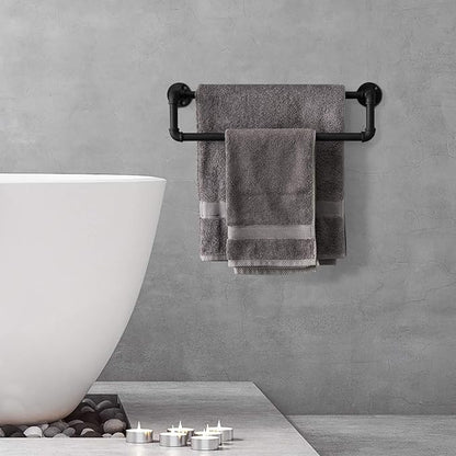 MyGift Double Towel Bar for Bathroom, Wall Mounted Bath Towel Rack, Hand Towel Holder, Farmhouse Rustic Bathroom Decor, Industrial Pipe Metal Matte Black