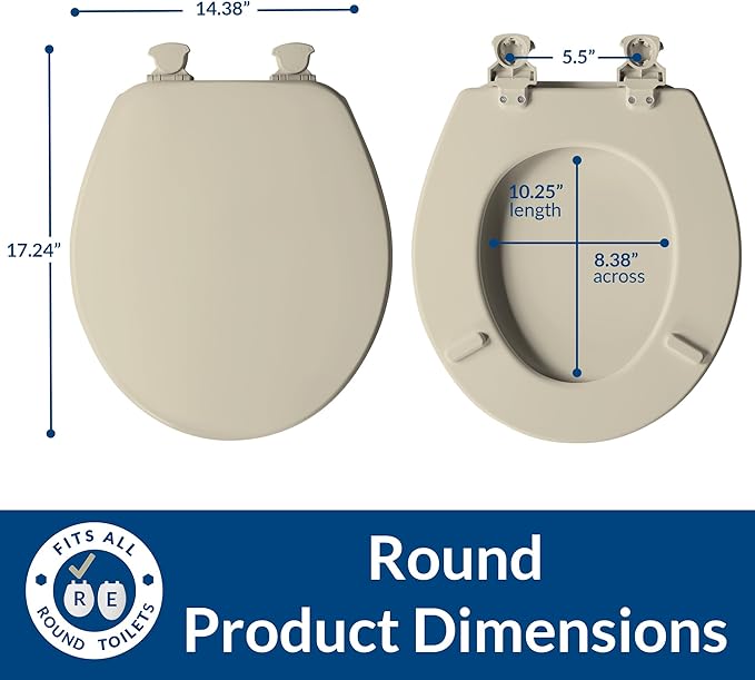 CHURCH 540EC 006 Toilet Seat with Easy Clean & Change Hinge, ROUND, Durable Enameled Wood, Bone