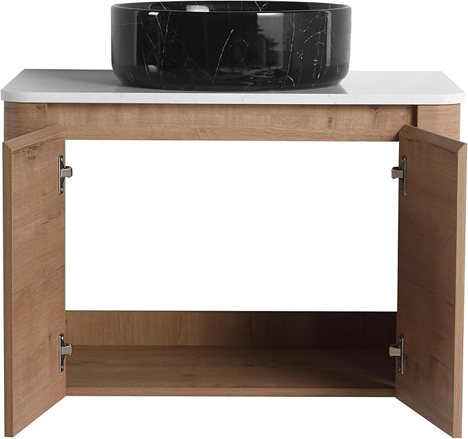 Malwee 30" Floating Bathroom Vanity with Sink, 30 Inch Wall Mounted Bathroom Cabinet Combo, Modern Single Sink Bath Storage Vanity Set, with 2 Soft Close Doors and Ceramic Vessel Basin Top(30-RR