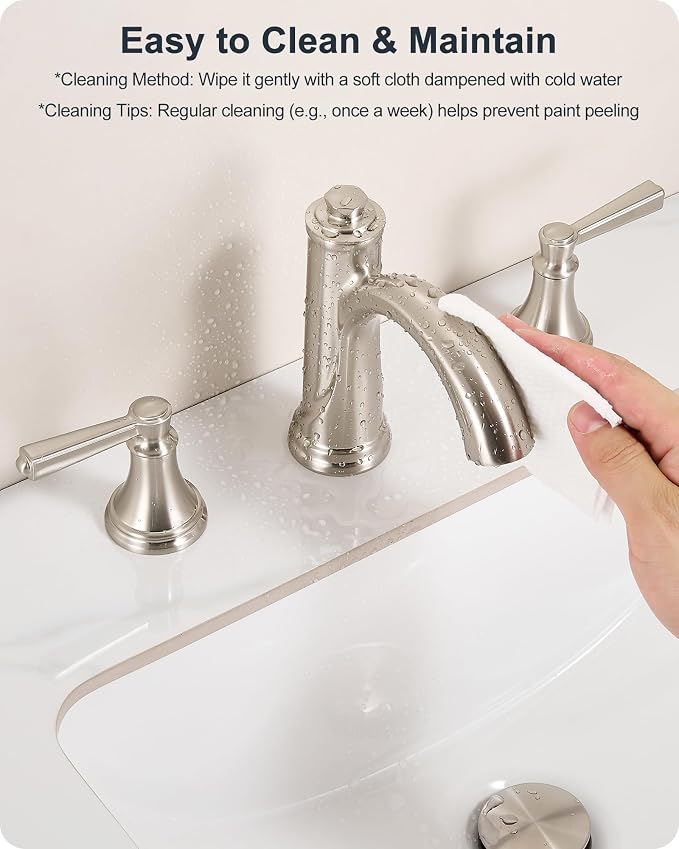 3 Hole Bathroom Faucet Brushed Nickel, 8 Inch 2 Handles with Drain | Lead-Free Brass, Widespread Bathroom Sink Faucet, Pre-installed cUPC Supply Lines, 10 Mins Install, For Vanity Rv Lavatory