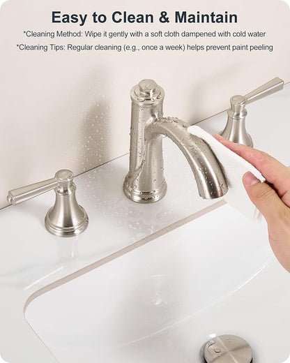 3 Hole Bathroom Faucet Brushed Nickel, 8 Inch 2 Handles with Drain | Lead-Free Brass, Widespread Bathroom Sink Faucet, Pre-installed cUPC Supply Lines, 10 Mins Install, For Vanity Rv Lavatory
