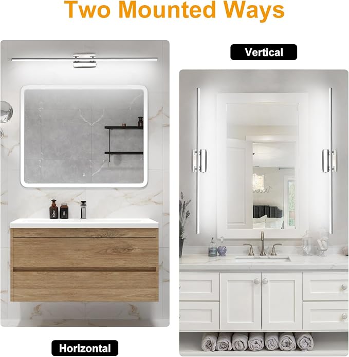 LED Bathroom Vanity Light, Modern Bathroom Light Fixture Over Mirror (3000K/4000K/6000K, Dimmable), Vanity Light Bar with Angle Adjustable, 48 Inch, Chrome