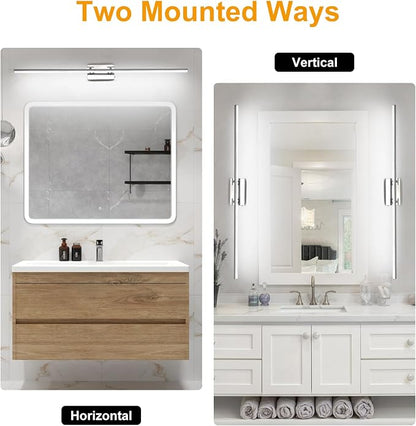 LED Bathroom Vanity Light, Modern Bathroom Light Fixture Over Mirror (3000K/4000K/6000K, Dimmable), Vanity Light Bar with Angle Adjustable, 48 Inch, Chrome