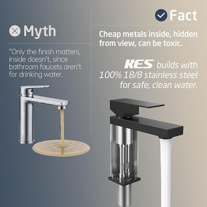 KES Black Bathroom Faucet & Bathroom Sink Drain Without Overflow, Single Handle Type Faucet with Pop Up Drain Stopper Stainless Steel Matte Black, L3156ALFF12-BK-C1