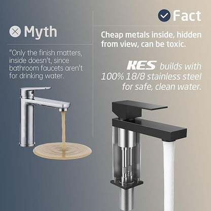 KES Black Bathroom Faucet & Bathroom Sink Drain Without Overflow, Single Handle Type Faucet with Pop Up Drain Stopper Stainless Steel Matte Black, L3156ALFF12-BK-C1