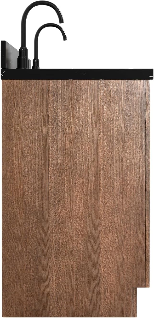 ARIEL Hepburn 60 Inch Double Rectangle Sink Bathroom Vanity with Nero Marquina Black Quartz Countertop 1.5 Inch in Brown Oak