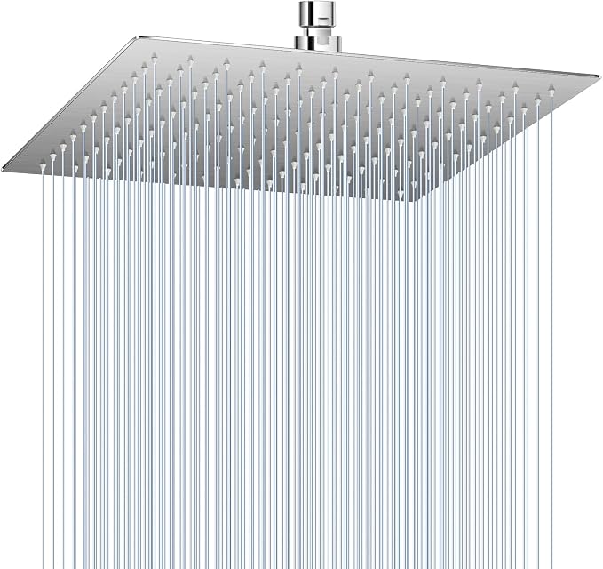 12 inch Brushed Nickel Rain Shower Head - All Metal 304 Stainless Steel, Full Body Rainfall Shower with 144 Silicone Nozzles - Square Showerheads Ceiling or Wall Mount Modern Bathroom