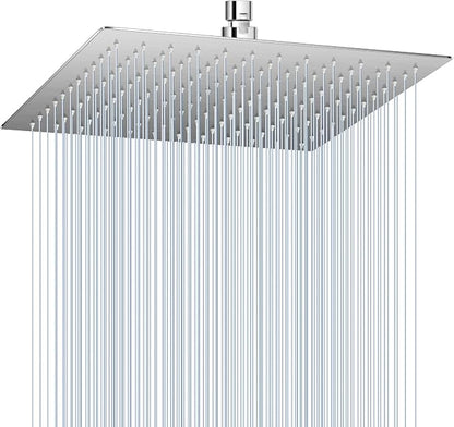 12 inch Brushed Nickel Rain Shower Head - All Metal 304 Stainless Steel, Full Body Rainfall Shower with 144 Silicone Nozzles - Square Showerheads Ceiling or Wall Mount Modern Bathroom