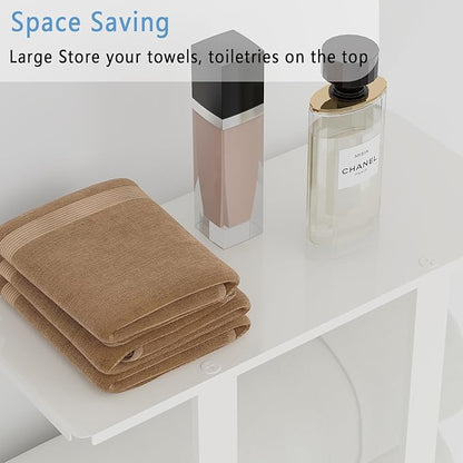 Towel Racks for Bathroom White, Bathroom Towel Rack with Shelf and 3 Hooks Wall Mounted, Towel Storage Rack for Small Bathroom