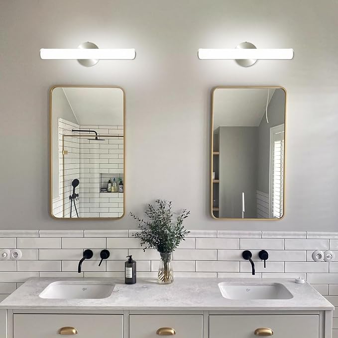 4 Pack LED Vanity Light Bar for Bathroom, Dimmable Bathroom Light Fixtures 17.3inch 12W 1200LM Over Mirror Lighting Fixture Wall Sconce Modern Vanity Lighting 4000K Brushed Nickel