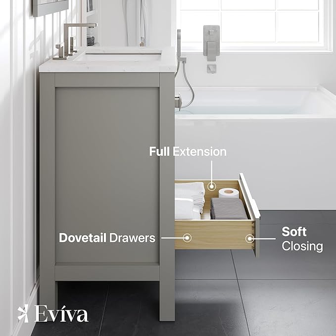 Eviva Aberdeen 24 in. Gray Single Sink Bath Vanity with Carrara Quartz Top and Undermount Porcelain Sink