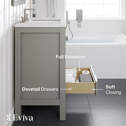 Eviva Aberdeen 24 in. Gray Single Sink Bath Vanity with Carrara Quartz Top and Undermount Porcelain Sink