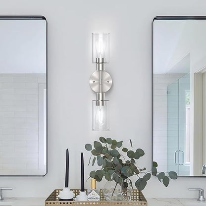 Espird Bathroom Light Fixtures 2 Light Brushed Nickle, Bathroom Vanity Lights Over Mirror, Bathroom Sconces Wall Lighting，Farmhouse Vanity Light, Modern Vanity Lights with Clear Shades