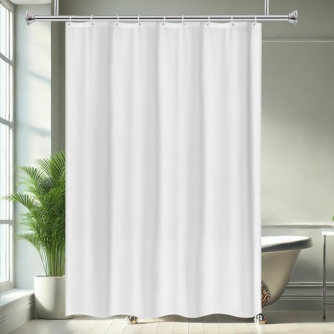 AooHome White Stall Size Bathroom Curtain for Hotel, Fabric Shower Liner with Hooks for Hotel, Water Repellent, 54 Width x 72 Height Inch