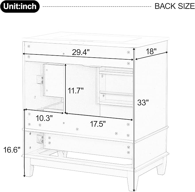 Bathroom Vanity with Ceramic Sink 30 Inch, Cabinet with One Door and Three Drawers, Soft-Closing Door, Solid Wood Legs, Blue