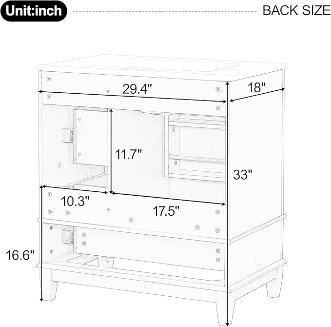 30" Bathroom Vanities Cabinet with Ceramic Sink Set Combo, Multi-Functional Storage Organizer Door Shelf, Three Drawers, Soft-Closing Door, Blue