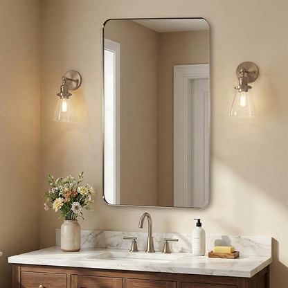 Brushed Champagne Bronze Mirrors for Bathroom Sink, 24x40 Inch Bathroom Vanity Mirror with Rectangular Metal Frame-Modern Clean Design with Superior Stainless Steel Frame
