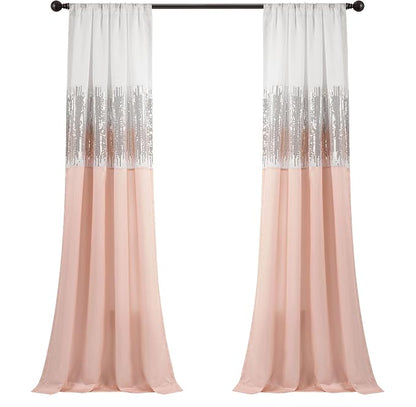 Lush Decor Night Sky Window Curtain Panel, Single 42"W x 84"L White & Blush - Sequin Backdrop Curtain - Room Darkening Curtains For Bedroom - Glam Decor