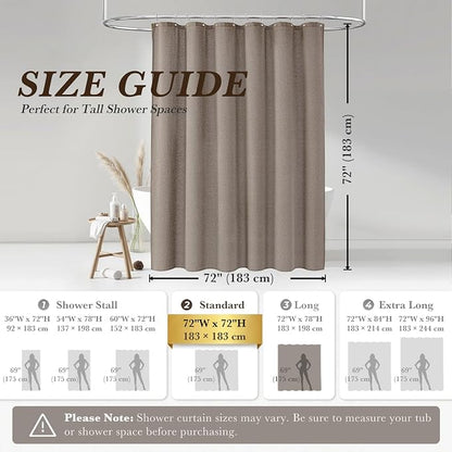 Greige Linen Shower Curtain Farmhouse Bathroom Decor 72x72 Inches | Boho Bathroom Decor,12 Sturdy Stainless Steel Sliding Hangers,Rustic Country Style,Linen Shower Curtains for Bathroom