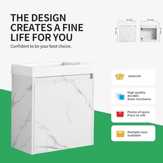 20 Inch Bathroom Vanity with Sink Combo for Small Space, Wall-Mounted Bathroom Vanity with Soft Close Door,Modern Floating Bathroom Vanity with Top Basin & Storage Cabinet,White