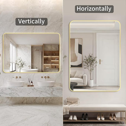 Bathroom Mirror for Wall, 30"x48" Black Bathroom Mirror for Over Sink, Shatterproof Tempered Glass Vanity Mirror with Anti-Rust Aluminum Alloy Frame, Hang Horizontally or Vertically, Gold