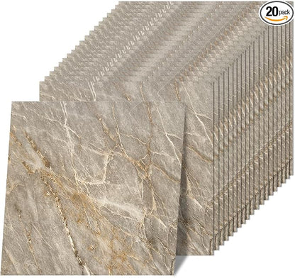 Peel and Stick Floor Tile 12 x 12 Inch Self Adhesive Marble Vinyl Flooring | waterproof and removable sticker tiles, 20-pack covers 20 Sq. Ft, DIY tiles for bedroom, bathroom, kitchen and dining room