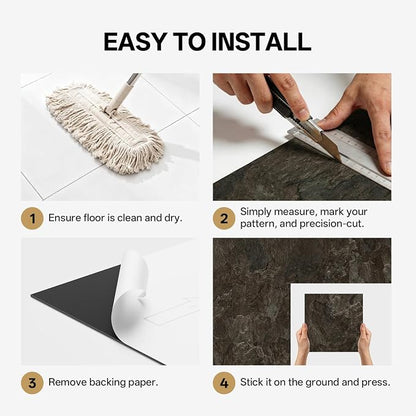 ATOPOSE Floor Tile Peel and Stick Waterproof,10-Pack 12"x12" Covers 10 Sq.Ft,Dark Brown,Installation & DIY-Friendly for Bedroom Bathroom Basement Hallway