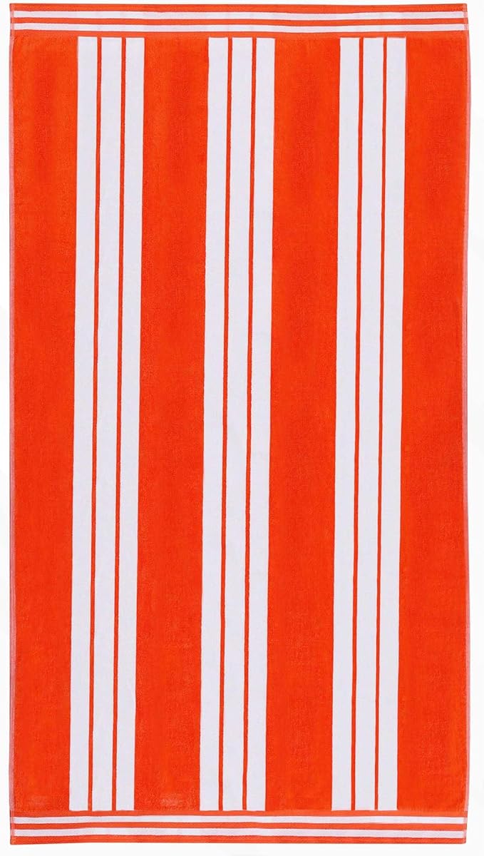 Superior Cotton Cabana Striped Beach Towels, Colorful Towels for Adult, Kid, Pool, Swimming, Sand, Travel, Large Oversized, Absorbent, Fast Drying, Bath Basics, Cabana Collection, 1 Piece, Coral