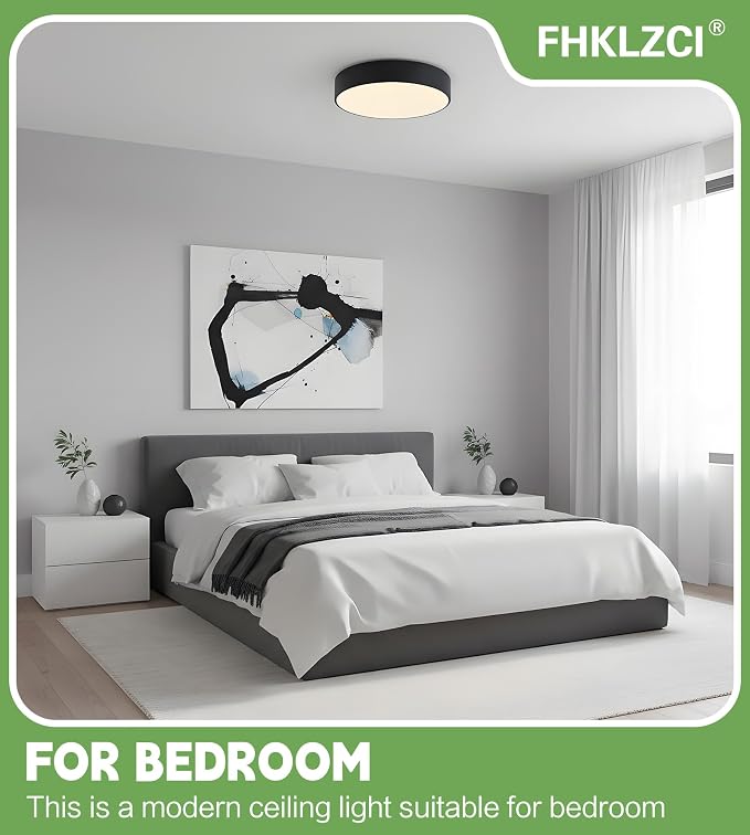 Modern LED Round Flush Mount Ceiling Light Fixture,Black,15.74 inch | Dimmable,36Watts,Bright Adjustment,5CCT 3000K/3500K/4000K/5000K/6000K,Matte,Metal,for Living Room,Kitchen,Bedroom,Bathroom