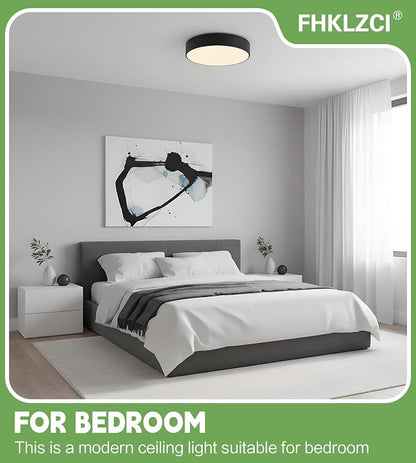 Modern LED Round Flush Mount Ceiling Light Fixture,Black,15.74 inch | Dimmable,36Watts,Bright Adjustment,5CCT 3000K/3500K/4000K/5000K/6000K,Matte,Metal,for Living Room,Kitchen,Bedroom,Bathroom