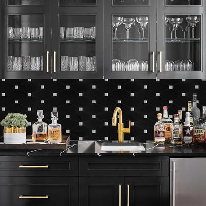 STICKGOO Peel and Stick Backsplash, 10 Sheets Kitchen Mosaic Tile Sticker, Black Brushed Aluminum Composite Panel, Stick on Backsplash for Kitchen, Countertop, Bathroom Vanity