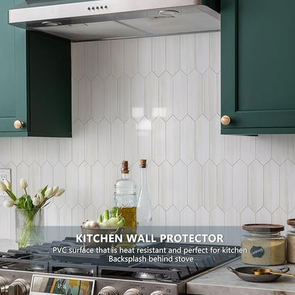 Vamos Tile 1 Sheet Glossy Dolomite White Backsplash Tile Peel and Stick, 12.8 x 12.8 Inch Long Hexagon PVC Self Adhesive Mosaic Wall Tiles Stick on Backsplash for Kitchen and Bathroom